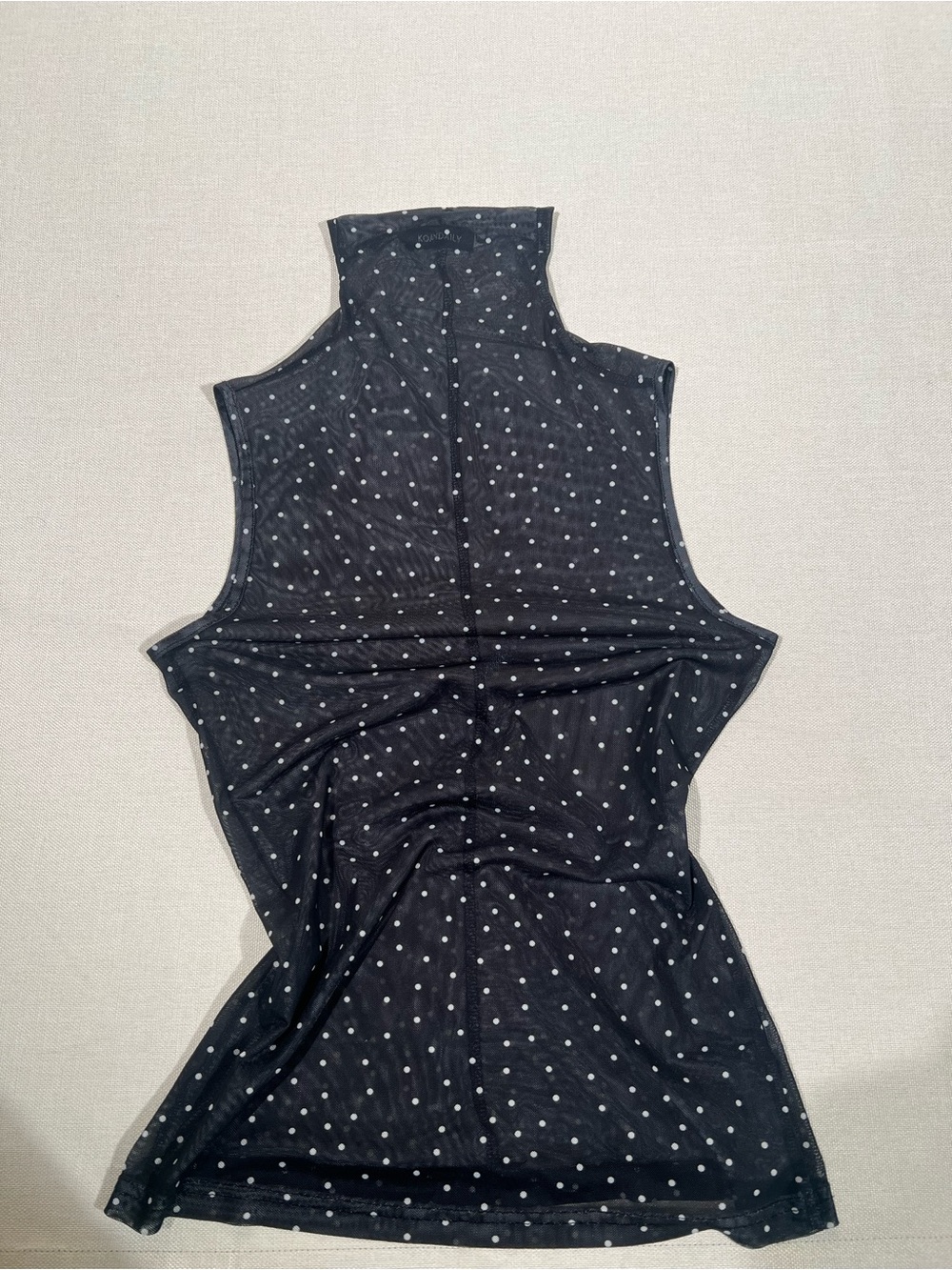 Sleeveless High-Neck Polka Dot mesh top - Black